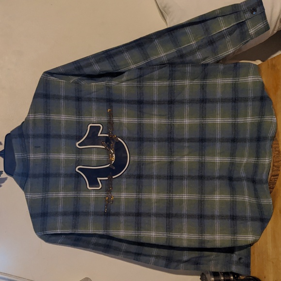 NWT True Religion HS Brushed Flannel Womens Button Up Long Sleeve Iris Medium - Picture 8 of 11